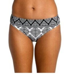 La Blanca Oasis Tile High-Waist Bikini Bottom Geometric White Black 12 NWOT